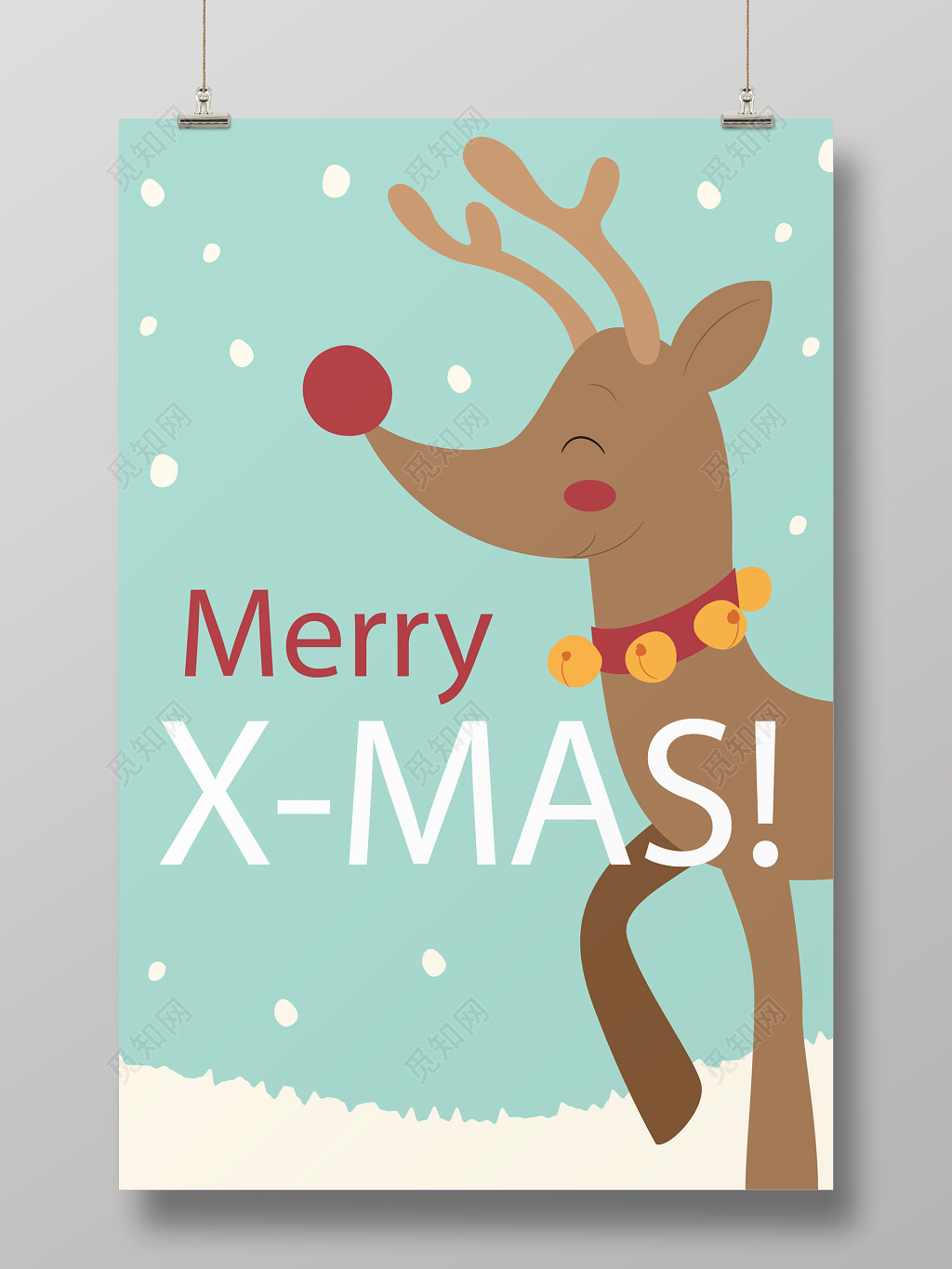 清新雪花梅花鹿圣诞节圣诞促销海报