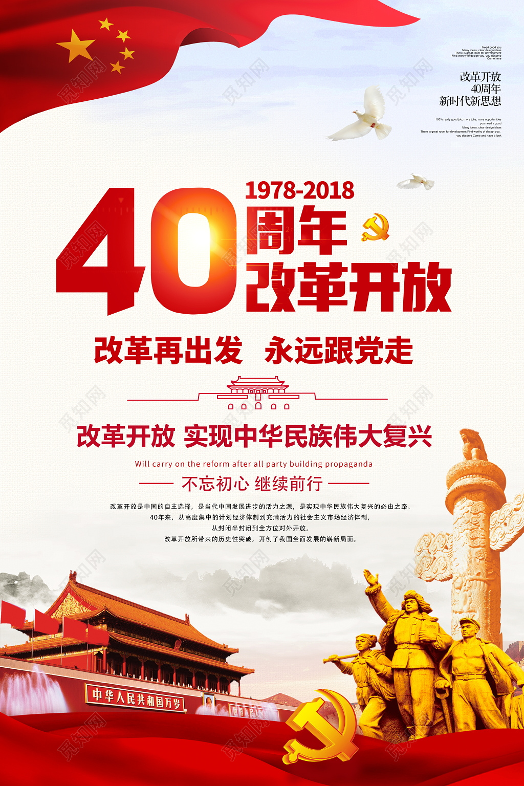 改革开放40周年党建宣传海报