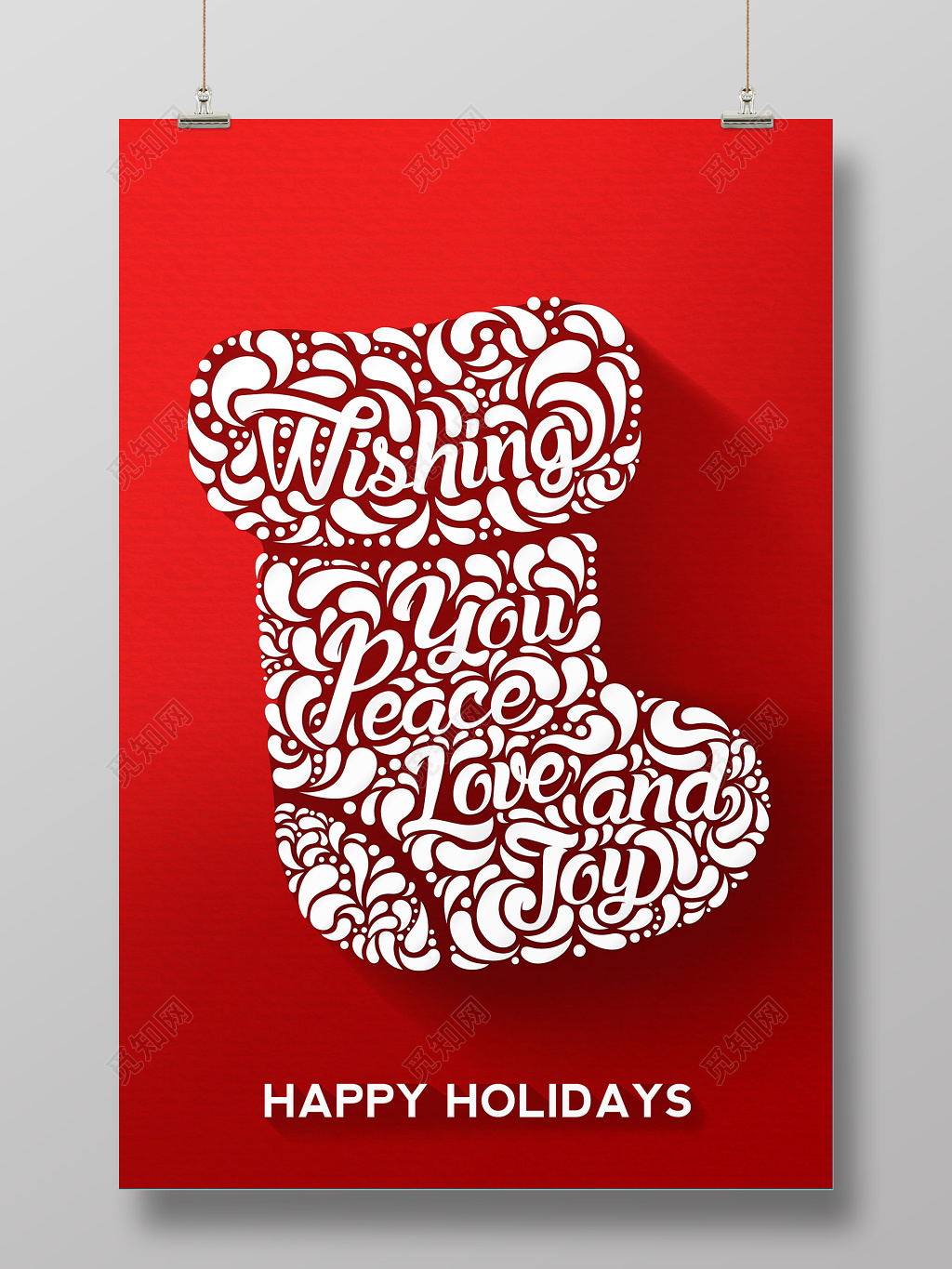 喜庆红色圣诞袜圣诞节圣诞促销海报