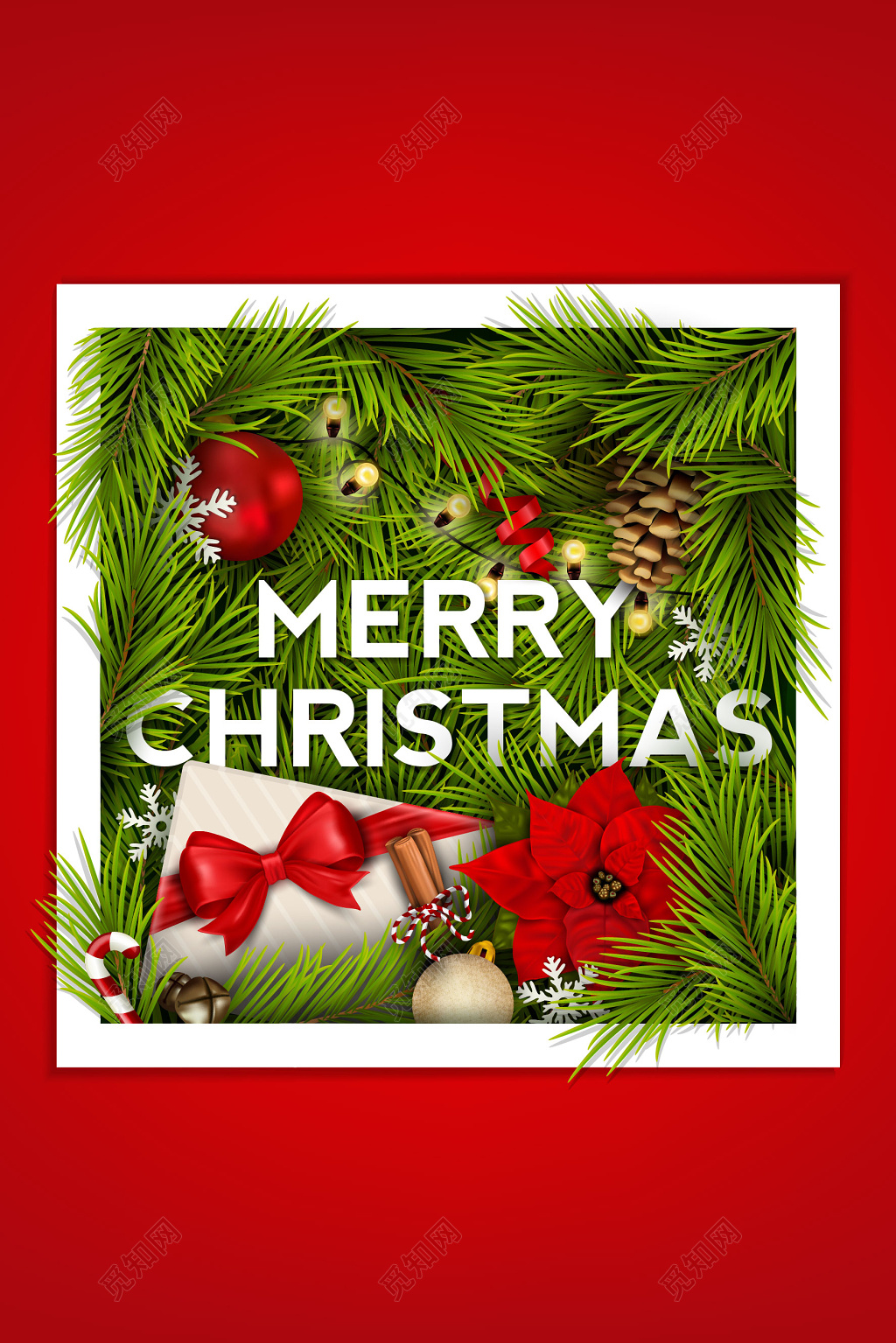 喜庆红色立体窗户圣诞节圣诞促销海报