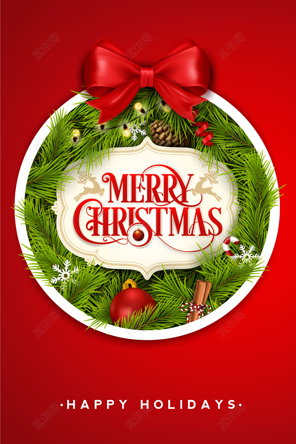 喜庆红色立体蝴蝶结圣诞节圣诞促销海报