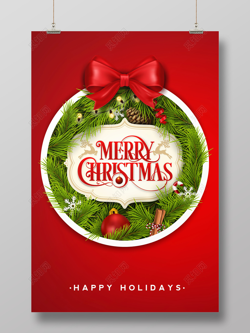 喜庆红色立体蝴蝶结圣诞节圣诞促销海报