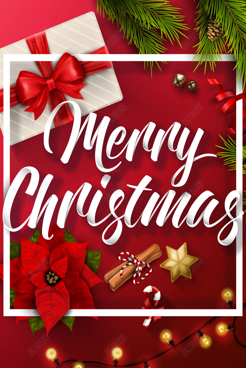 红色缤纷炫丽圣诞节圣诞促销海报