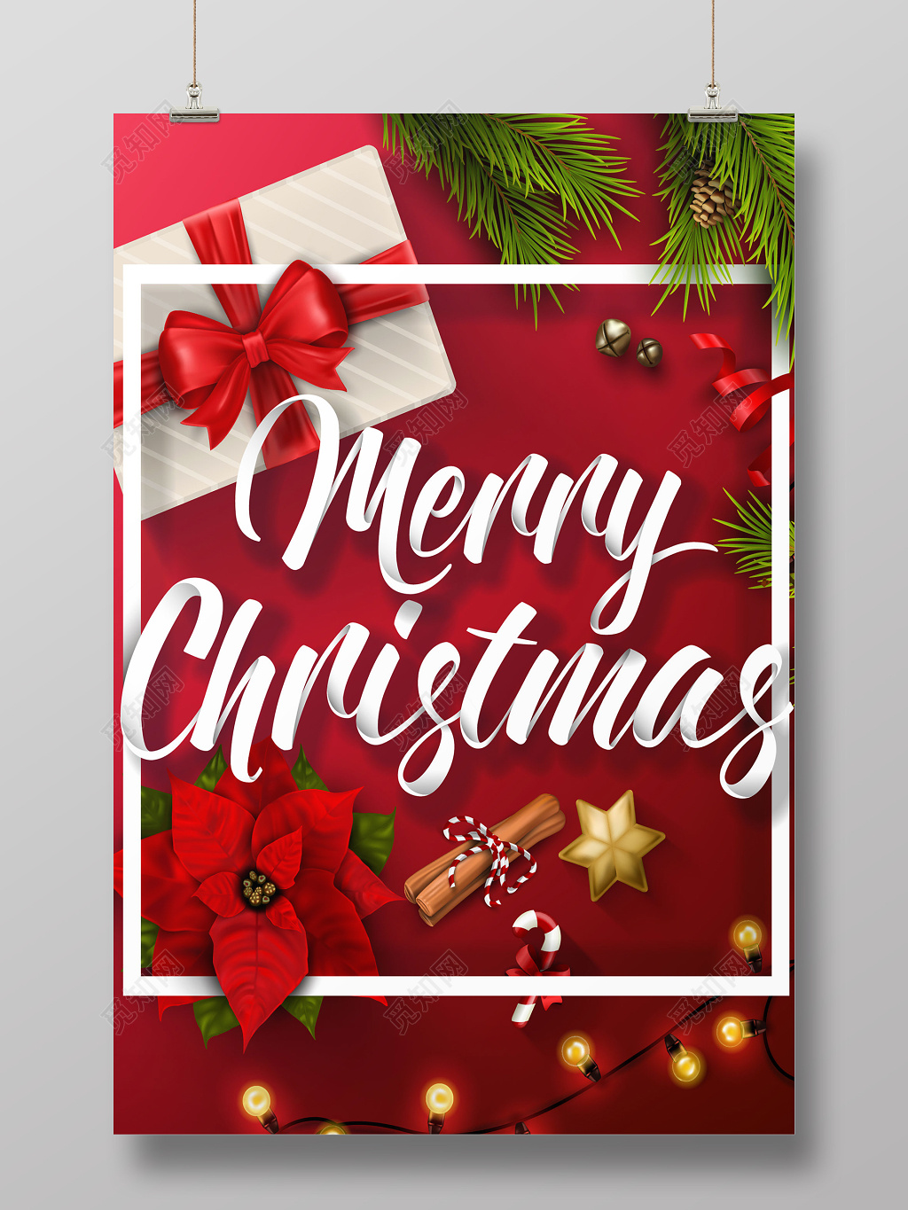 红色缤纷炫丽圣诞节圣诞促销海报
