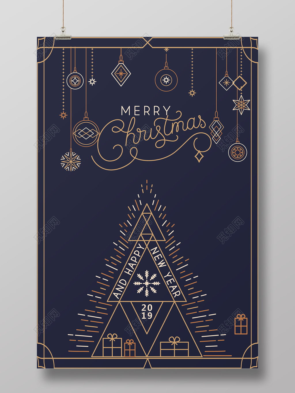 蓝色简约线条圣诞节圣诞促销海报