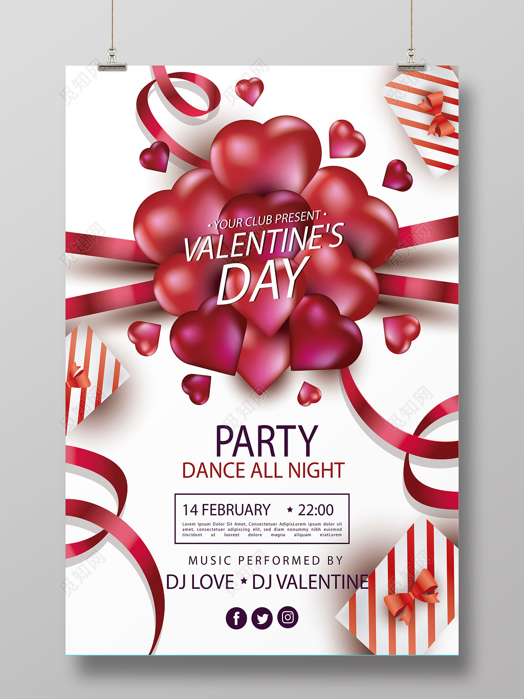 精选七夕情人节爱心桃心促销海报