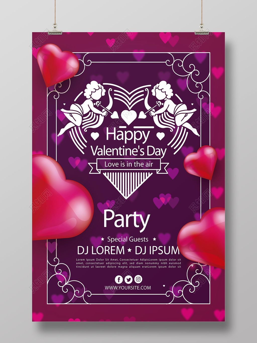 欧美创意情人节浪漫丘比特创意情人节促销海报