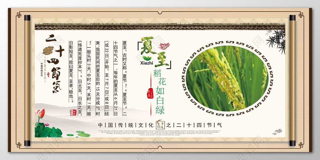 浅棕色中国风夏至海报