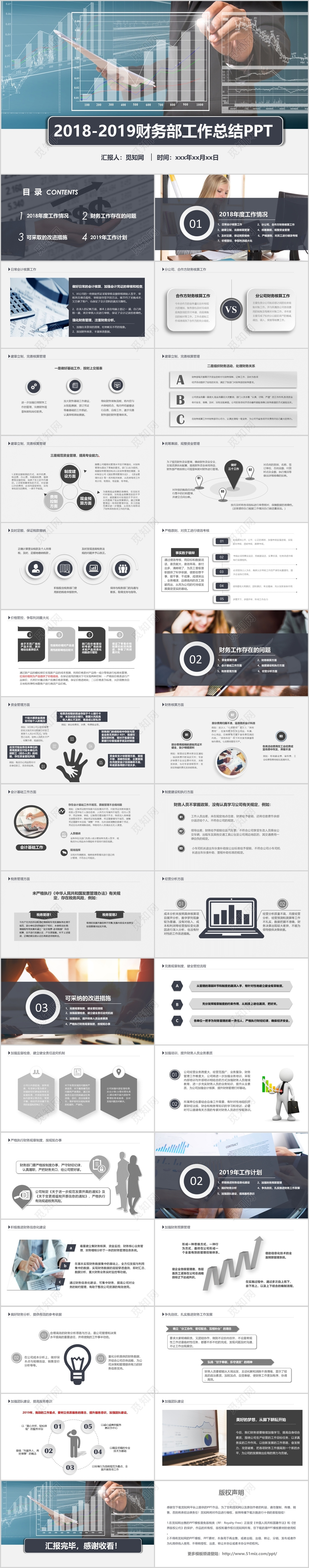 灰色欧美简约商务风2019财务工作总结年终报告PPT通用模板