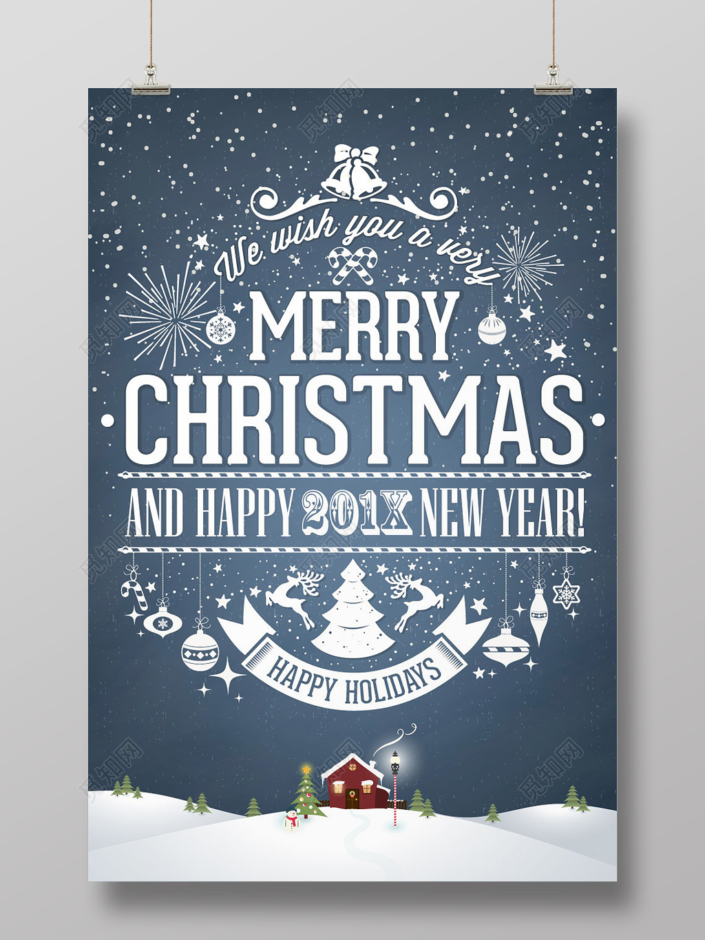 时尚创意雪地圣诞树平安夜圣诞节促销海报