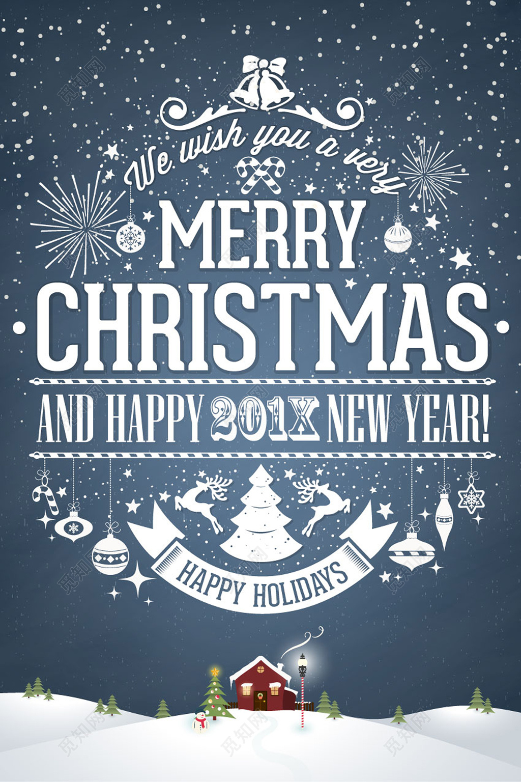 时尚创意雪地圣诞树平安夜圣诞节促销海报