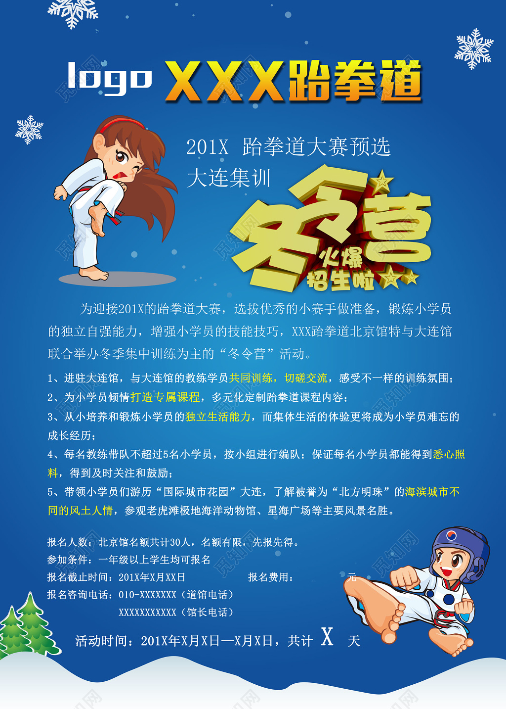 冬令营跆拳道寒假宣传招生海报