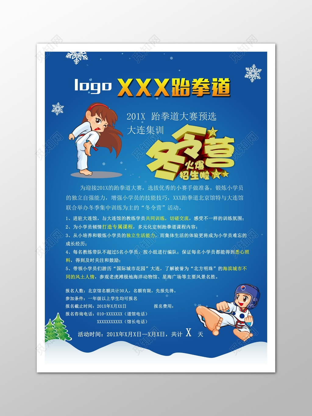 冬令营跆拳道寒假宣传招生海报