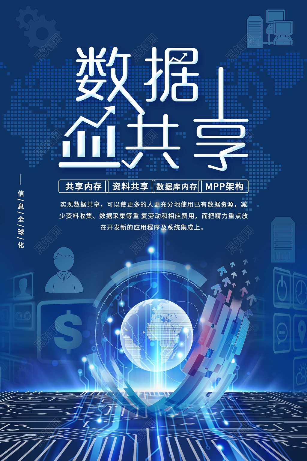 蓝色商务科技背景数据共享设计海报模板