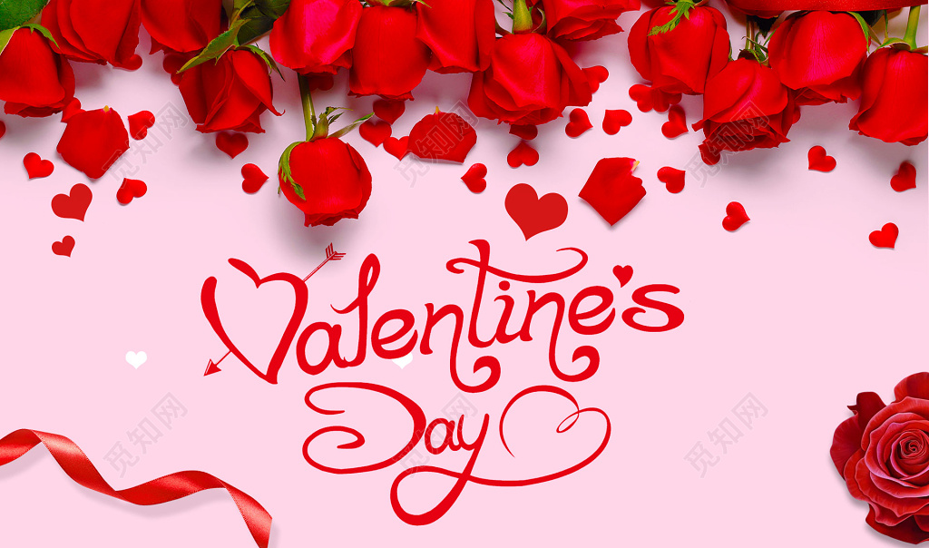 情人节粉色玫瑰花海报模板 