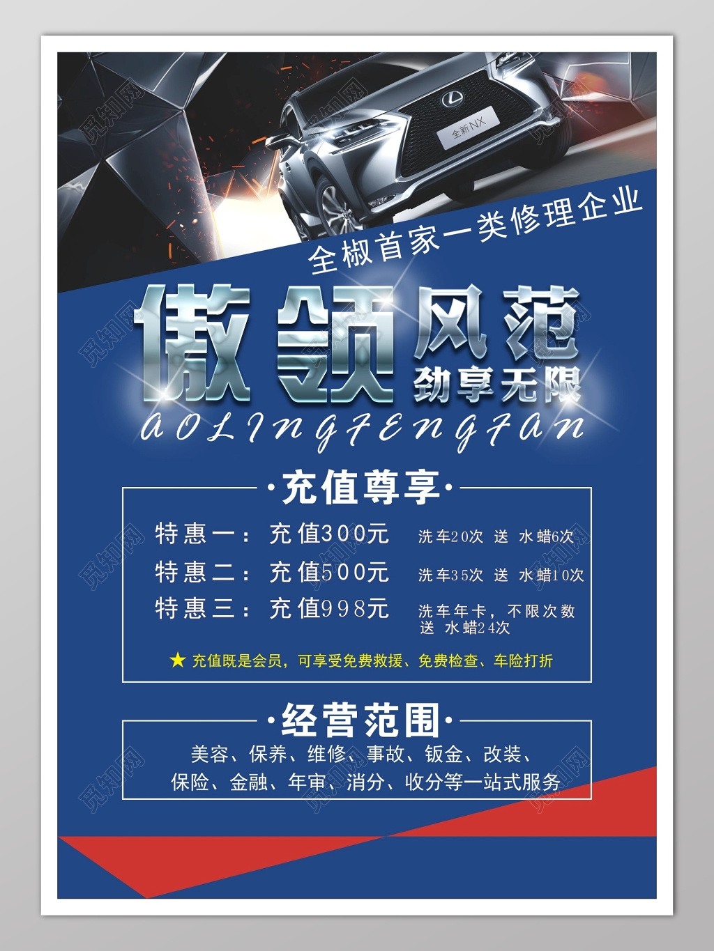 会员充值优惠蓝色大气海报模板