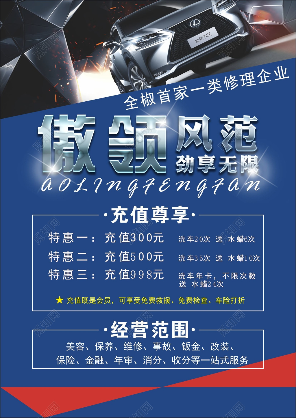 会员充值优惠蓝色大气海报模板