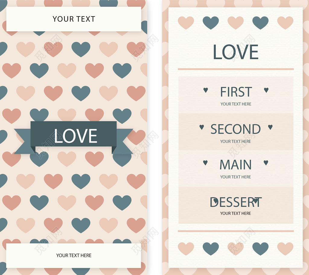 粉色情人节套餐英文菜单