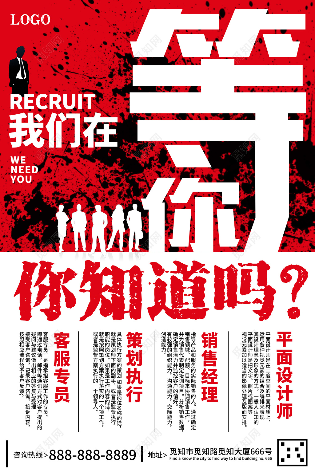 大字报我们在等你你知道吗红色创意招聘招聘会海报