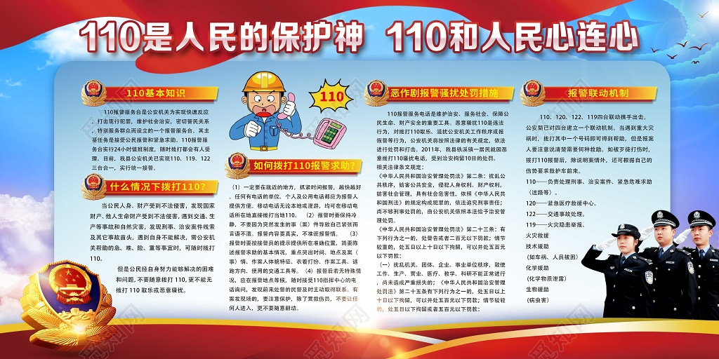 警察节1月10日110公安宣传日危难见真情请拨110报警常识展板