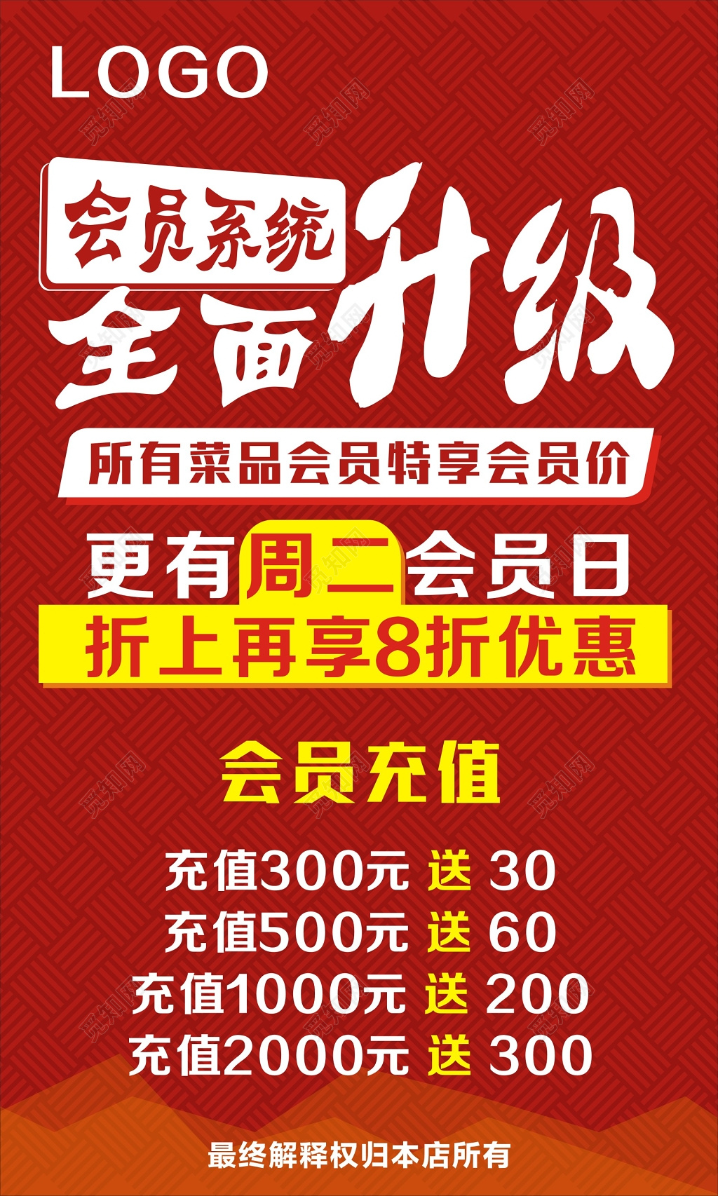 红色喜气会员全员升级折扣促销活动海报