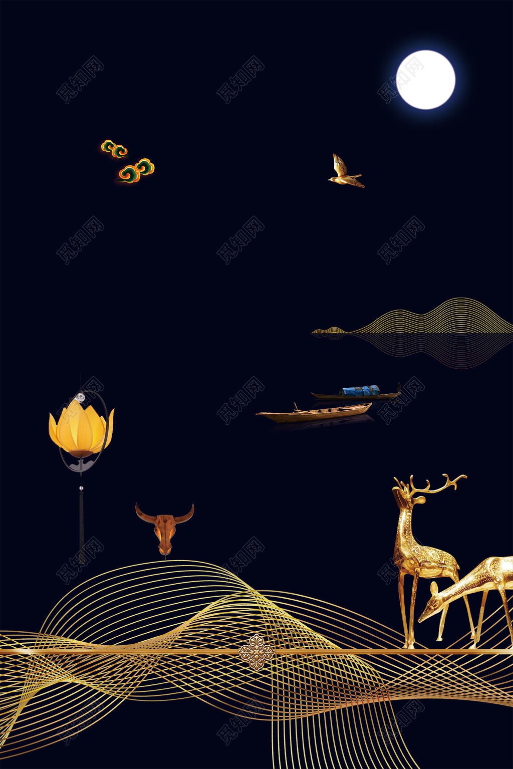 黑色风景月亮曲线房地产促销介绍海报