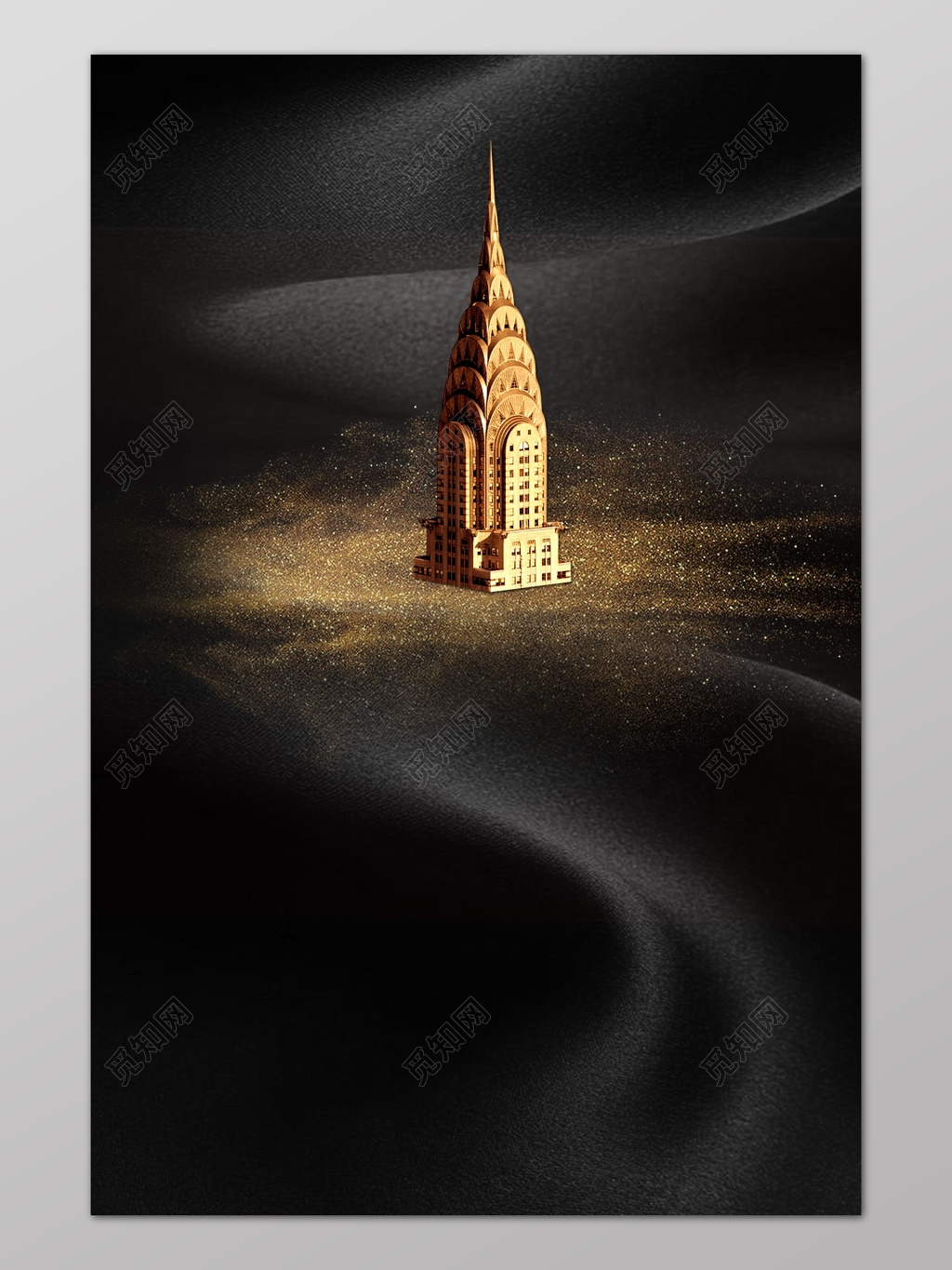 黑色酷炫房地产促销介绍金色楼房海报