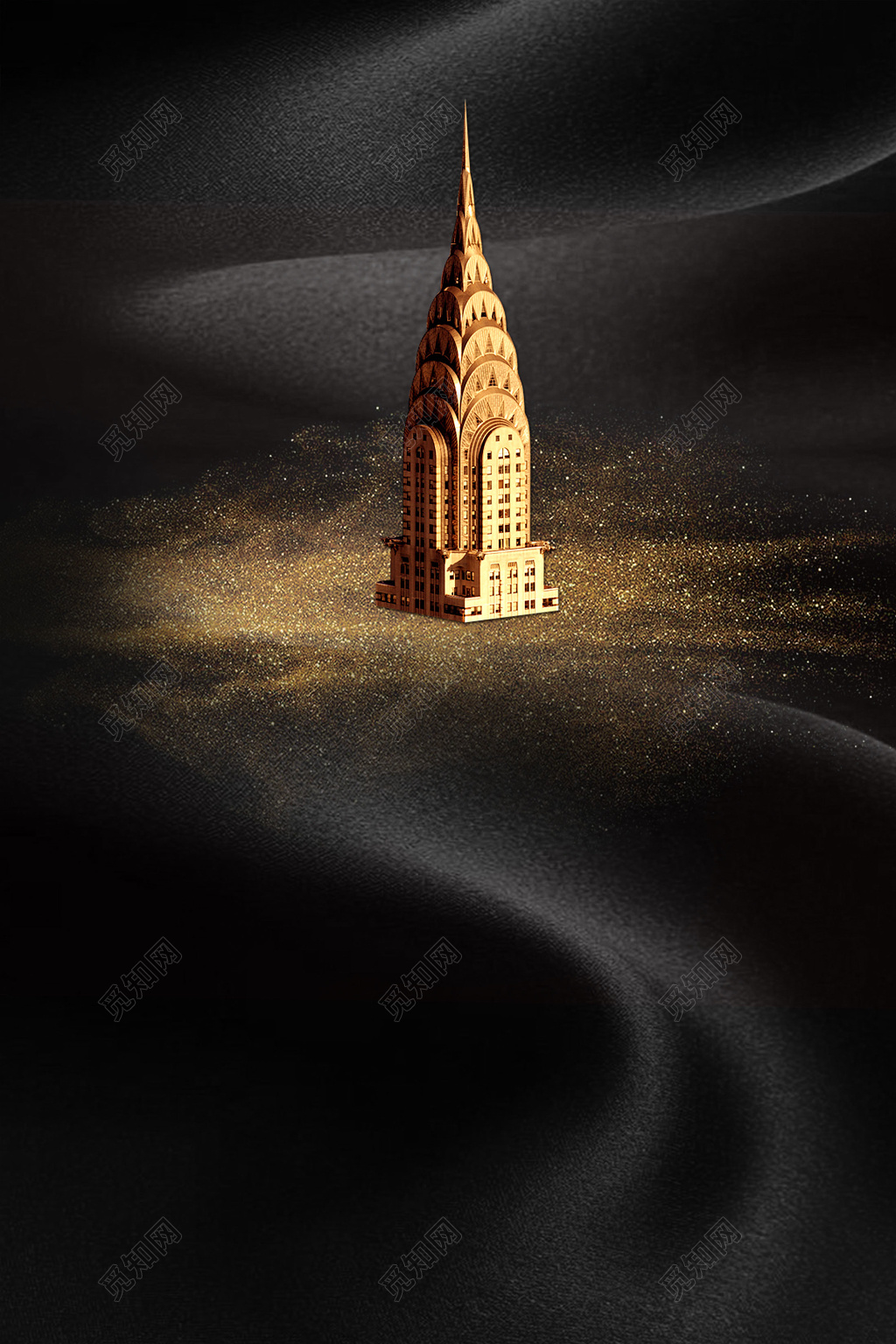 黑色酷炫房地产促销介绍金色楼房海报