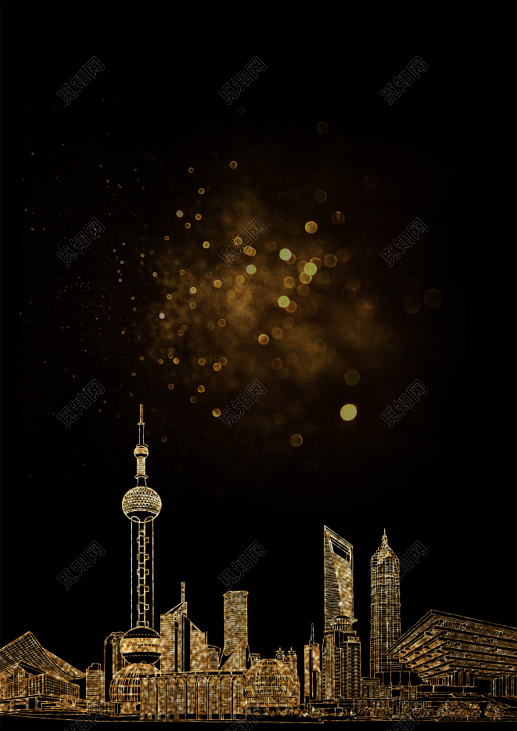 黑色楼房线条光点房地产促销介绍海报