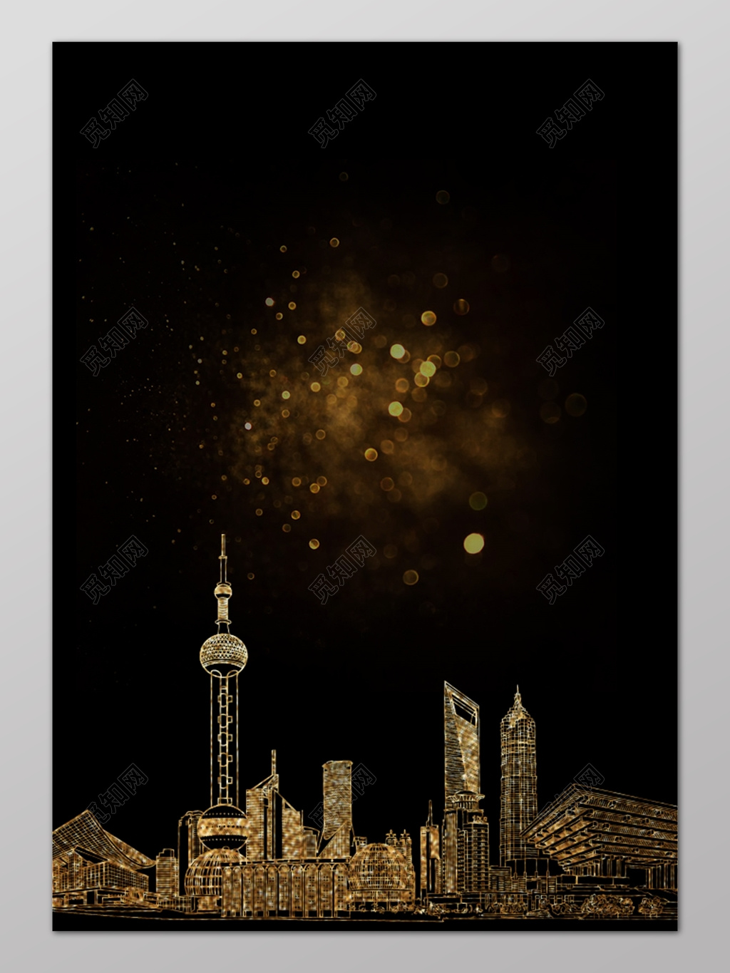 黑色楼房线条光点房地产促销介绍海报