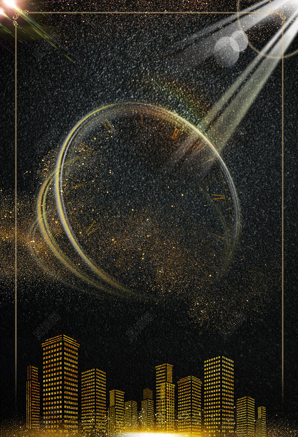 黑金光线楼房酷炫房地产促销介绍海报