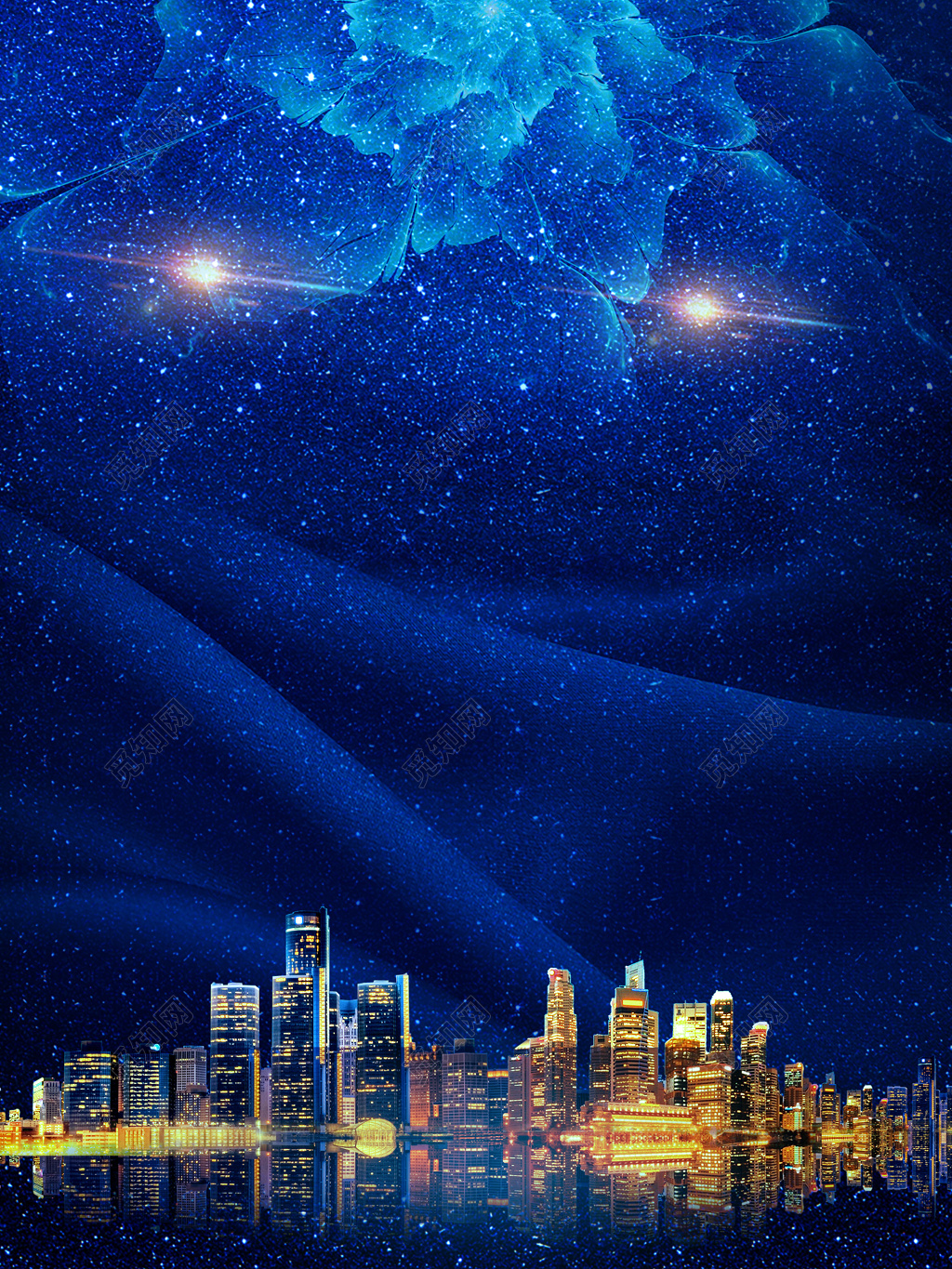 蓝色楼房倒影房地产促销介绍海报