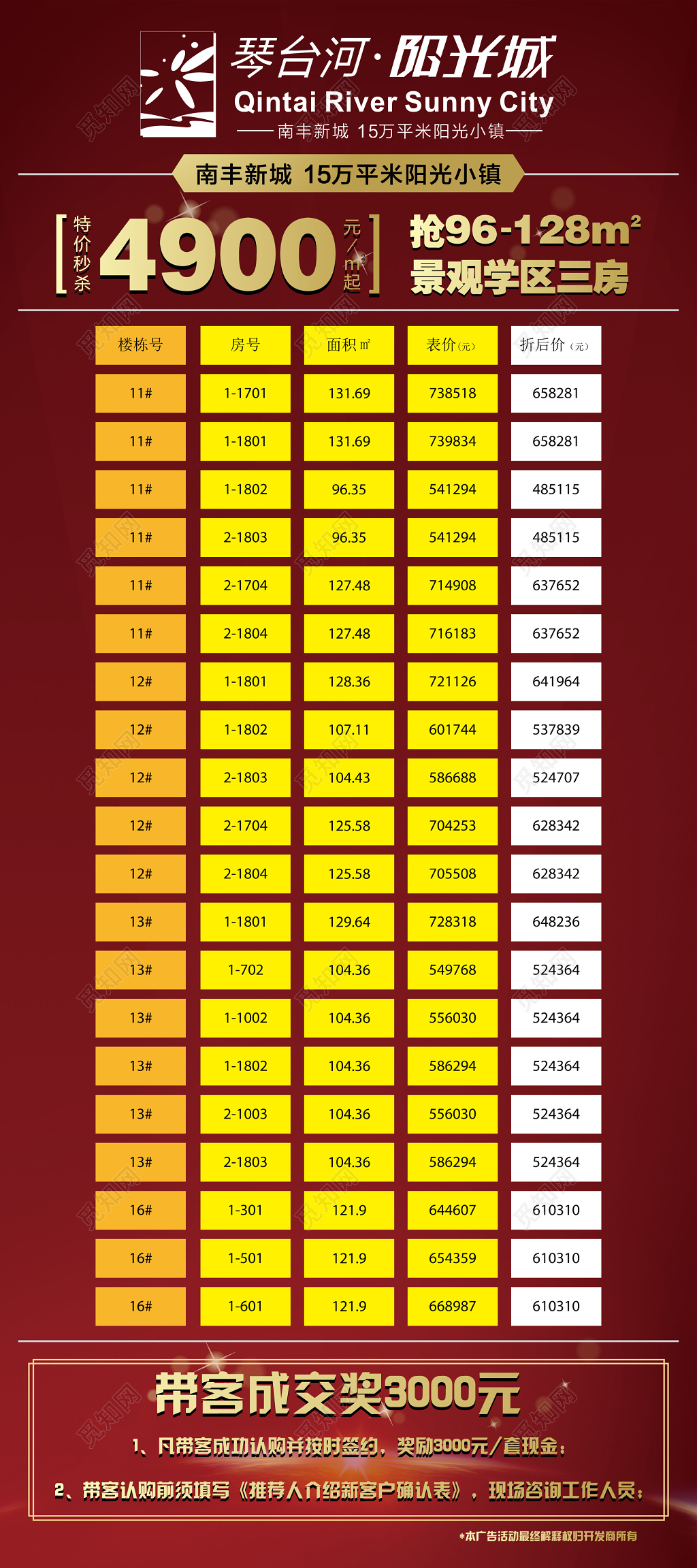 特价房地产促销销控表房源表海报