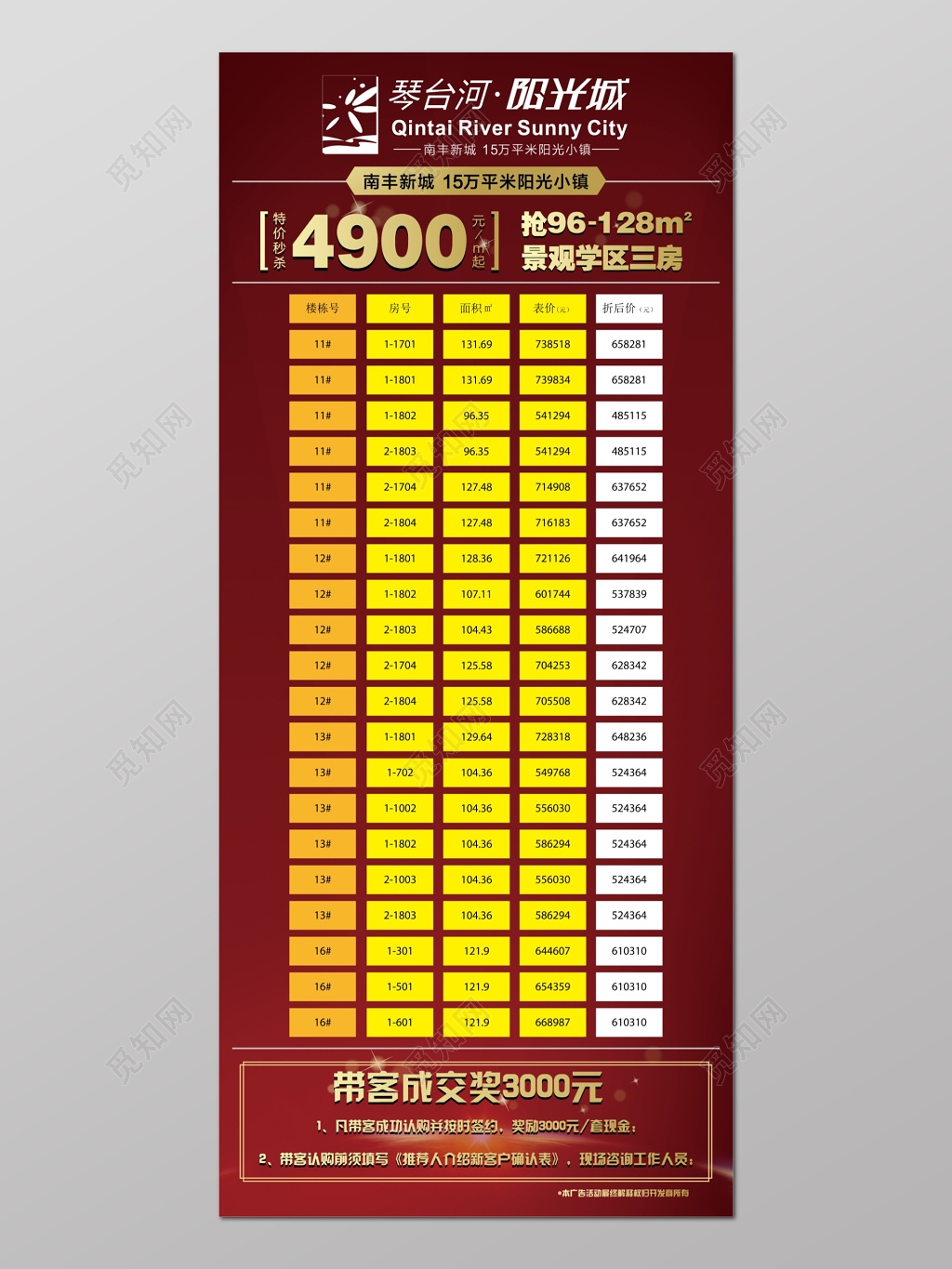 特价房地产促销销控表房源表海报