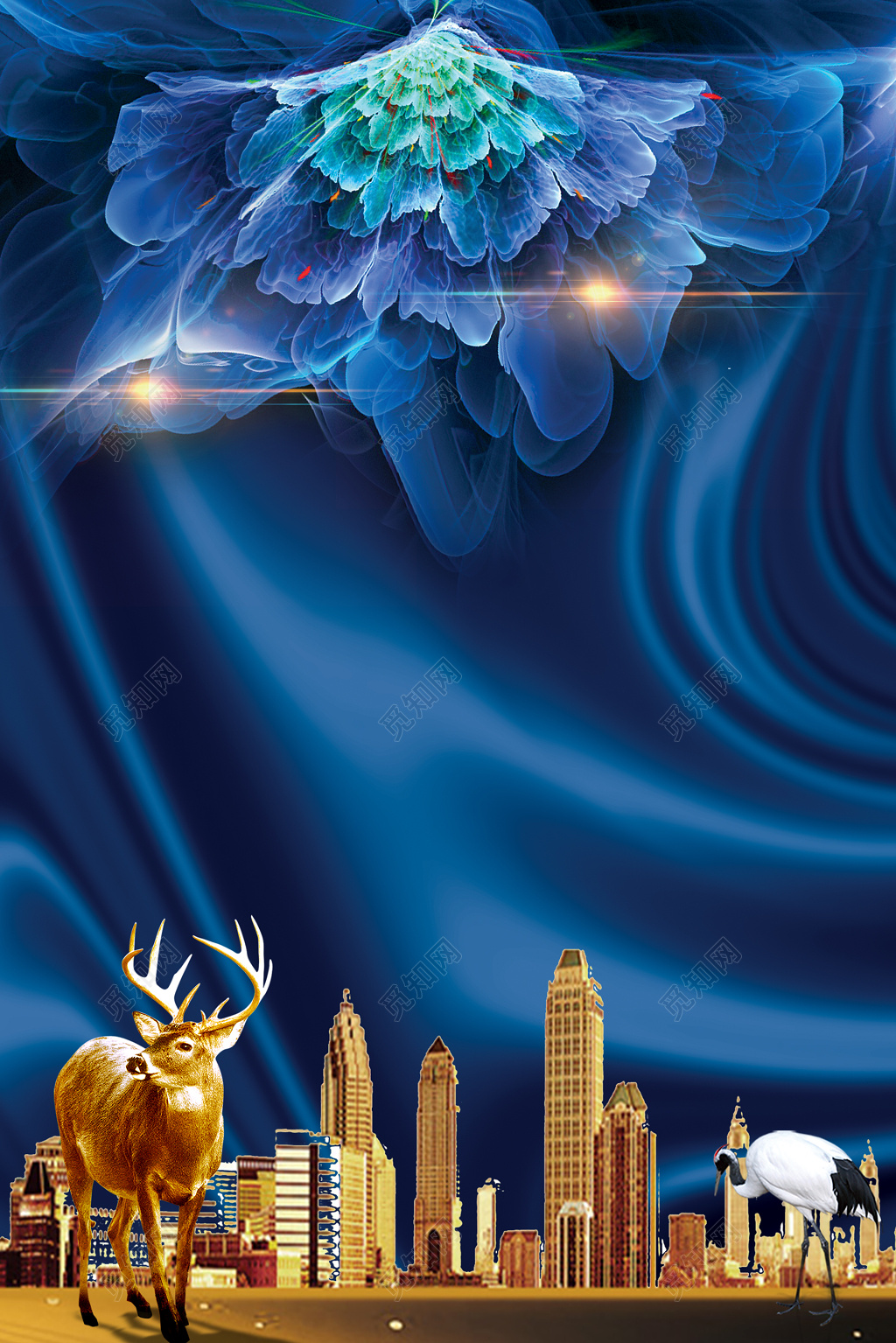 房地产促销介绍中国风蓝色海报模板