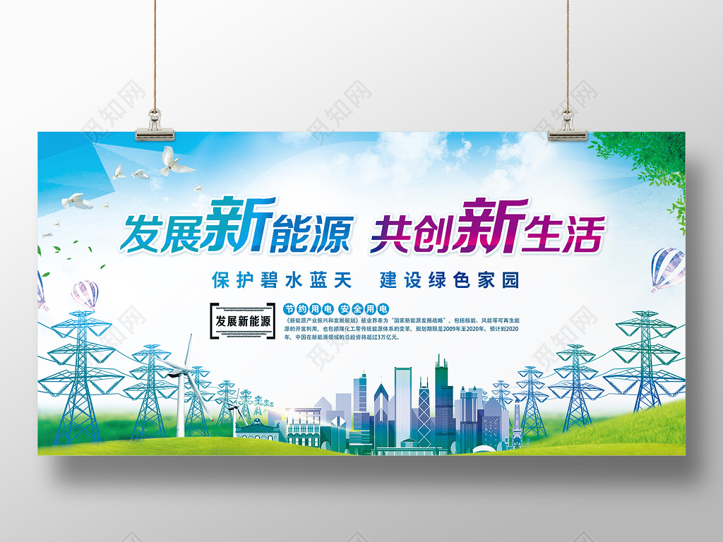 环保电力新能源创意公益环保彩色展板