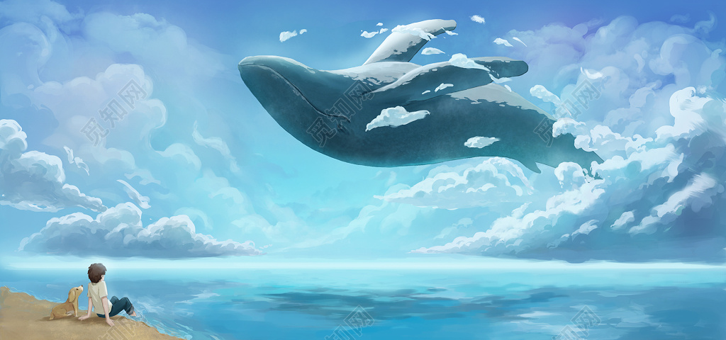 大鱼飞鱼鲲鹏漫画童话卡通大海海报模板