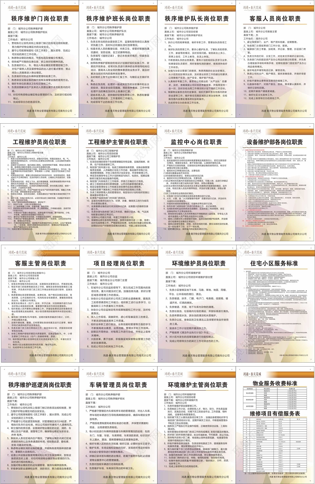 物业管理制度工作人员岗位职责宣传栏