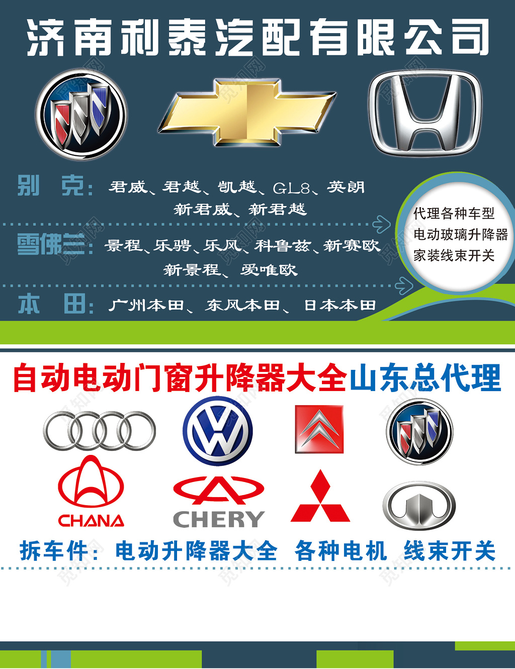 汽车配件自动电动门窗升降器大全公司宣传模板