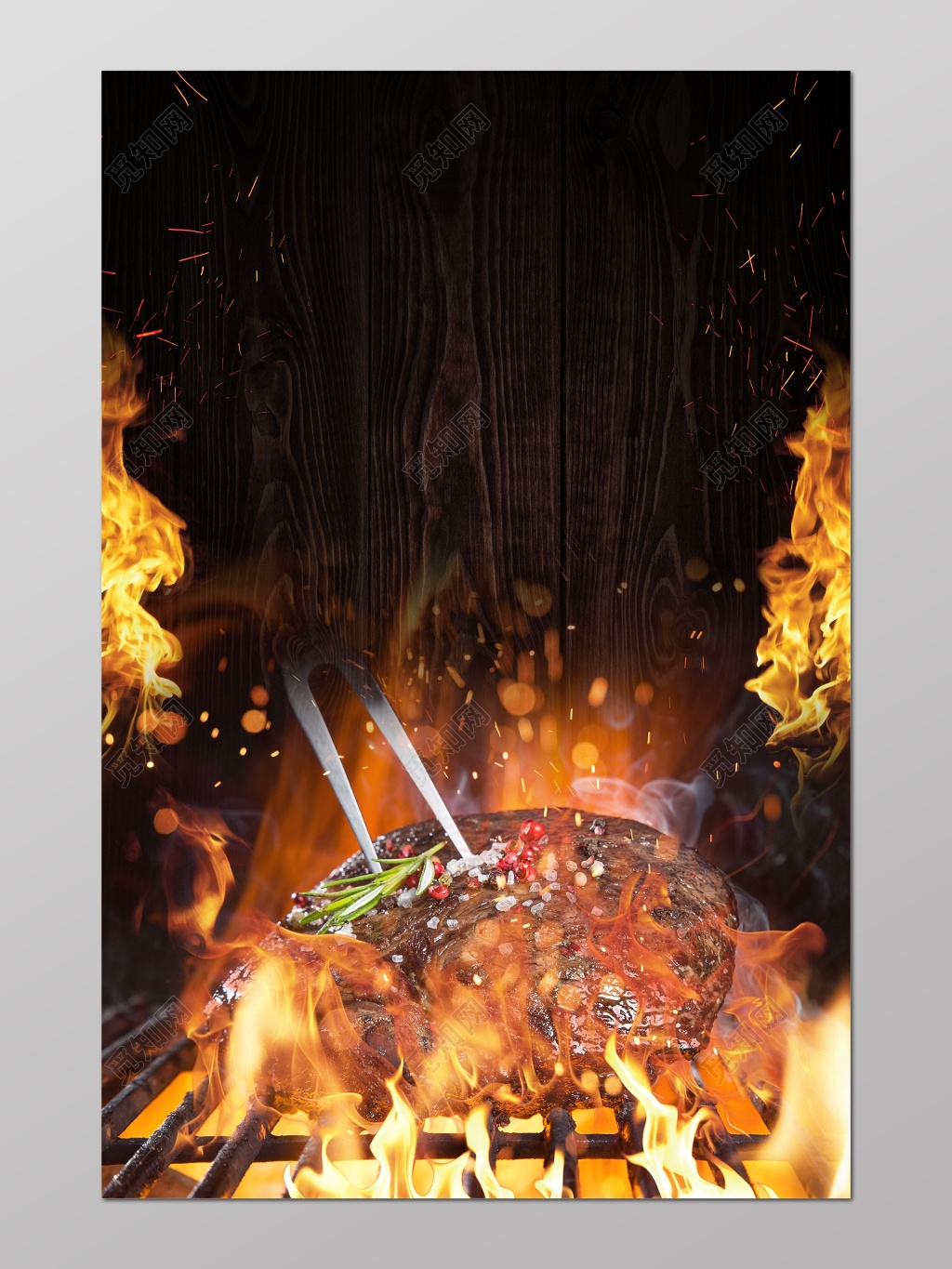 黑色火焰烤肉房地产促销介绍海报