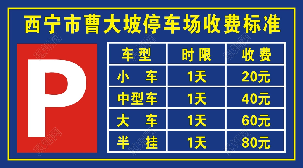 各类车型停车场收费标准停车牌