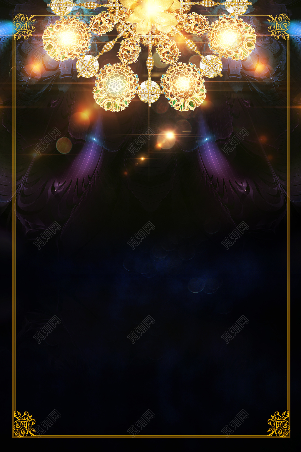 房地产促销介绍黑金华丽灯饰炫彩简约大气海报