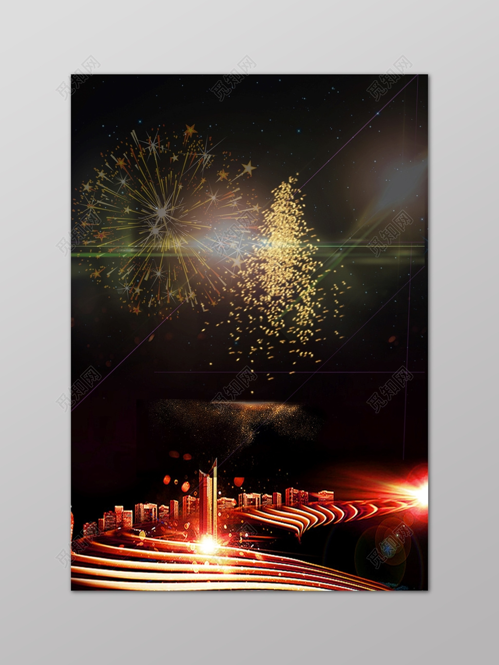 房地产促销介绍黑金简约烟花建筑房屋城市银河星空海报