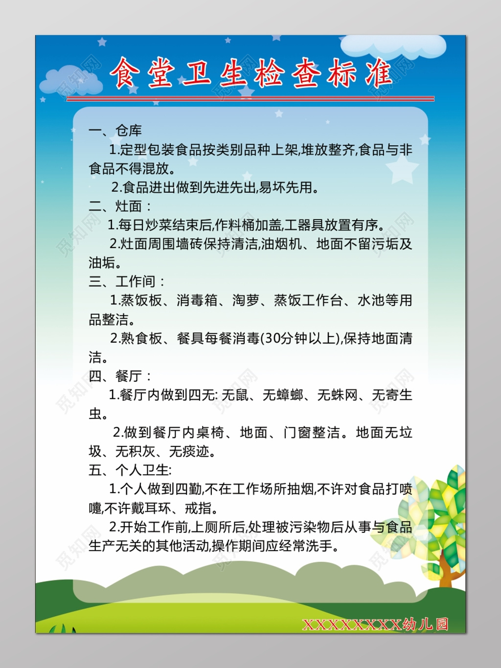 幼儿园食堂检查制度展板