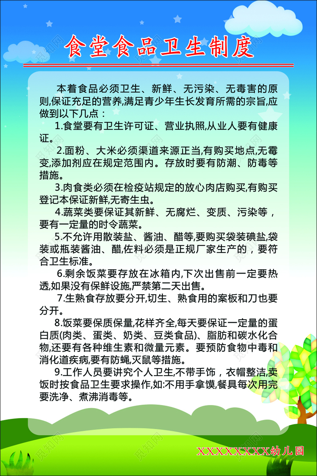 幼儿园食堂卫生食品制度展板