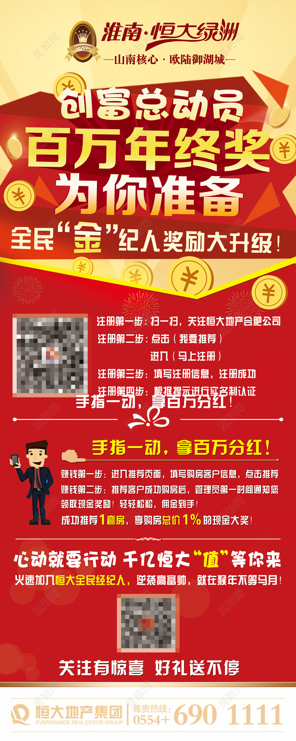 创富总动员百万年终奖购房优惠促销展架设计