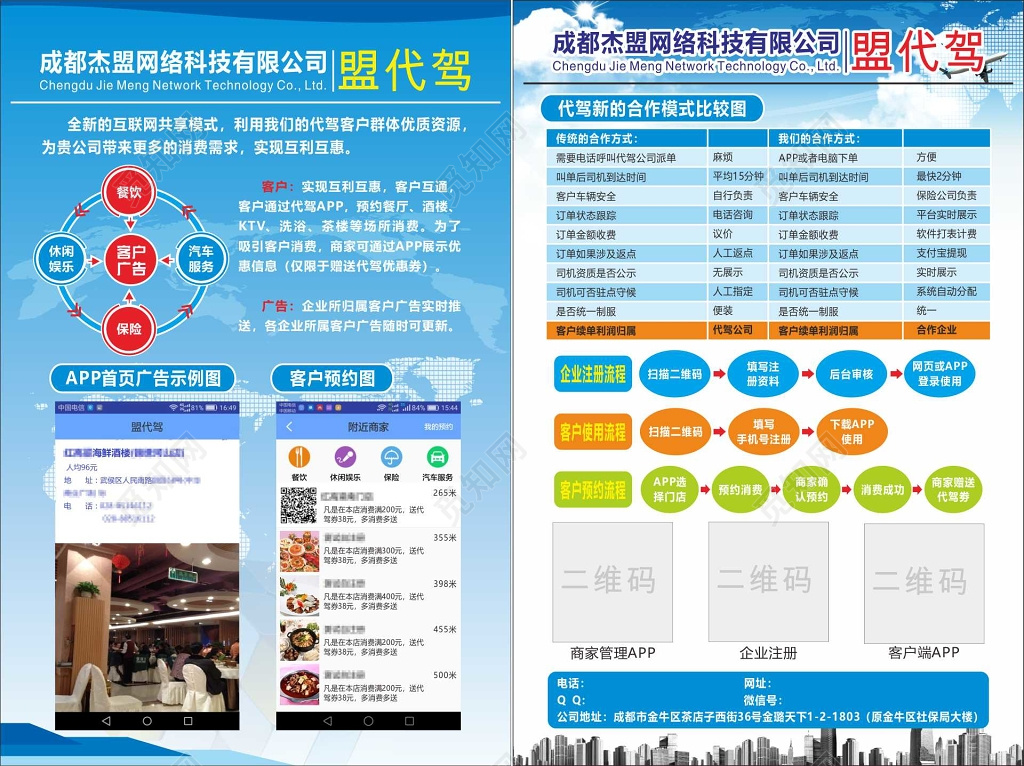 代驾APP蓝色简约风格宣传单