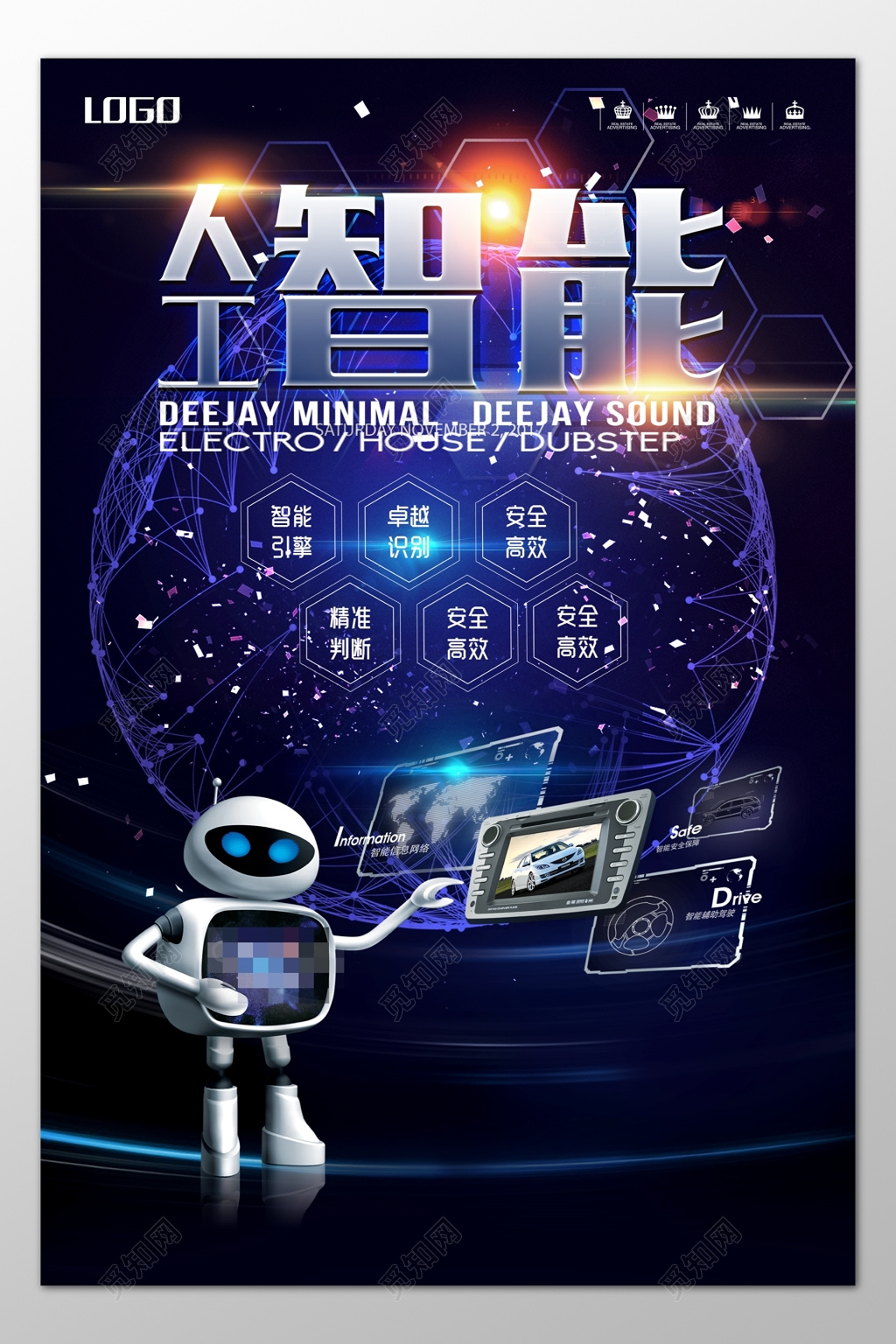 科技人工智能安全高效精准判断蓝色海报模板