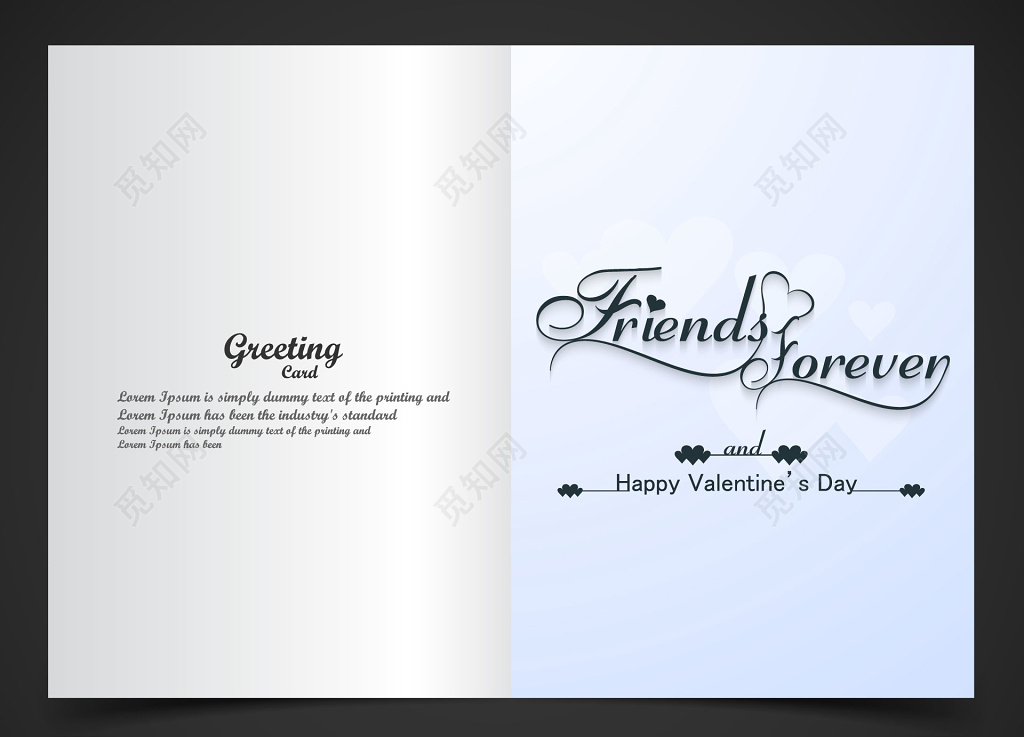 永恒情谊蓝色书页翻页情人节卡片贺卡