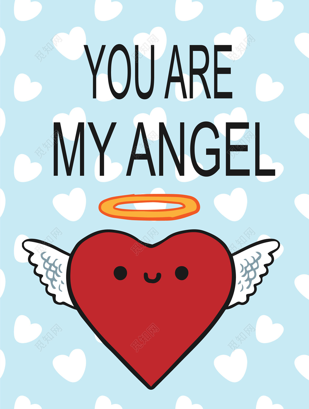 手绘爱心你是我的天使情人节贺卡卡片